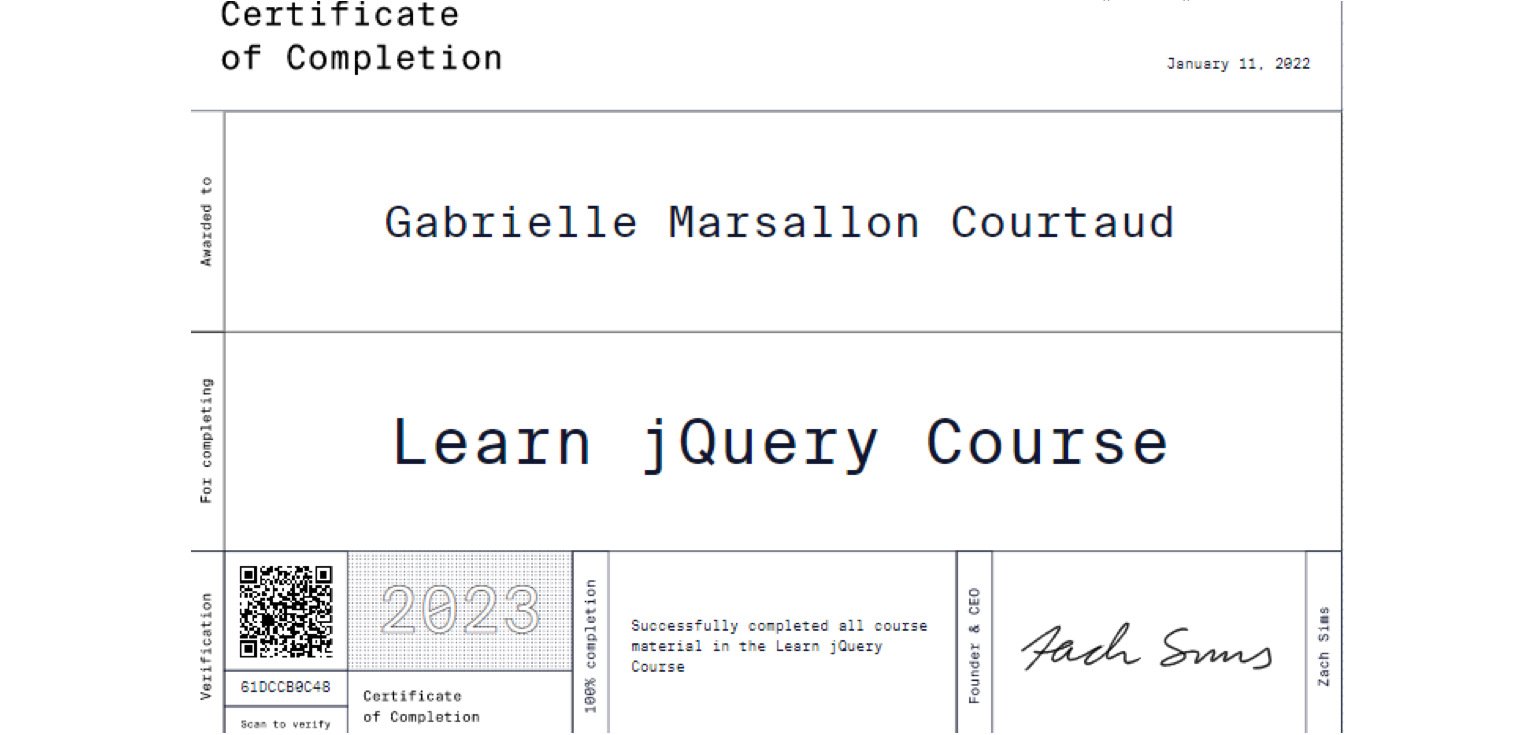JQuery certificate