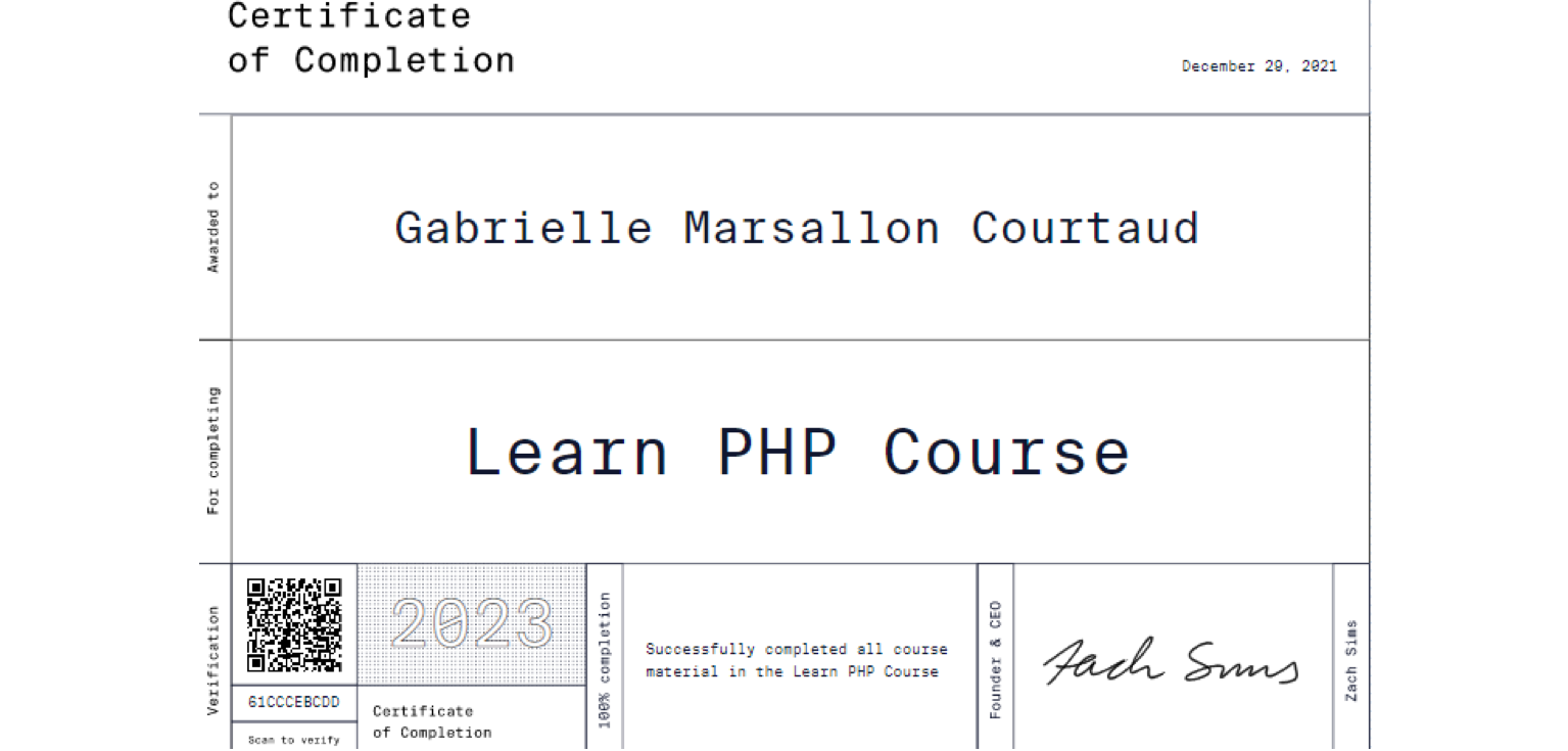 PHP certificate