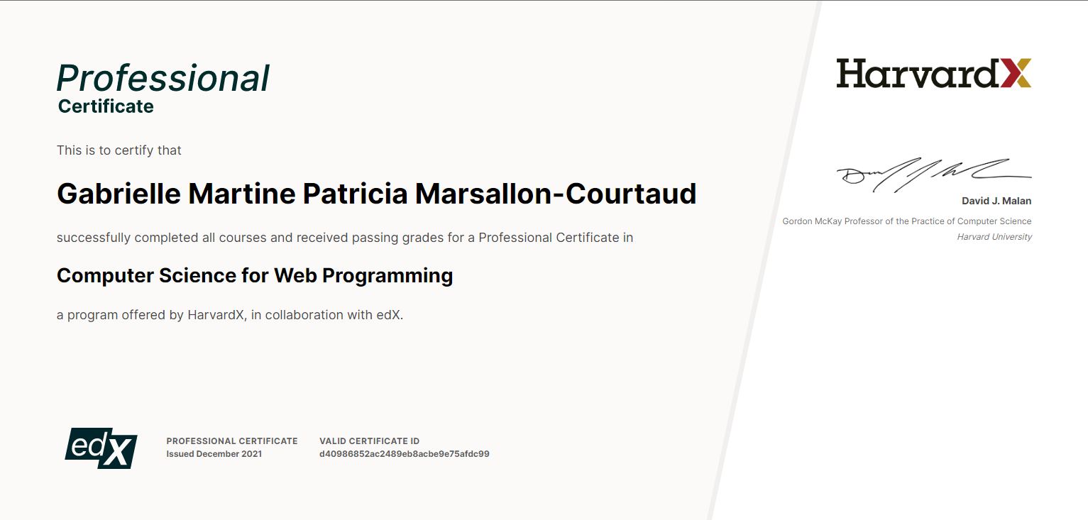 Web programming certificate